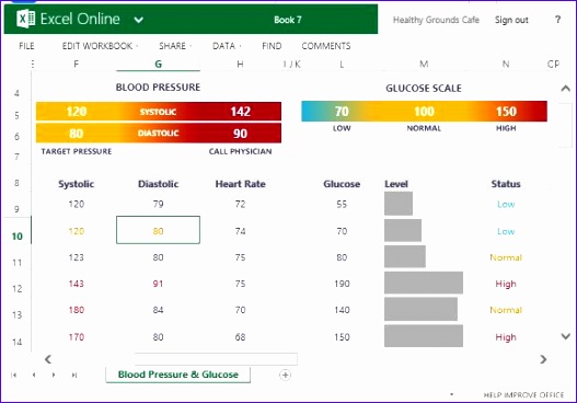 blood pressure and glucose tracker for excel