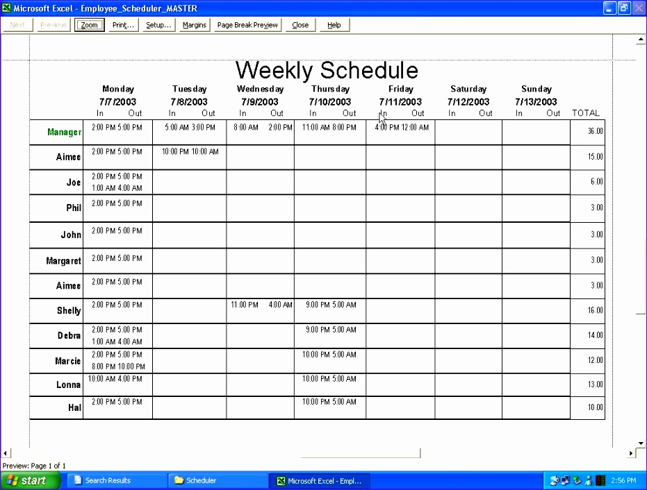 employee schedule template 2 931706