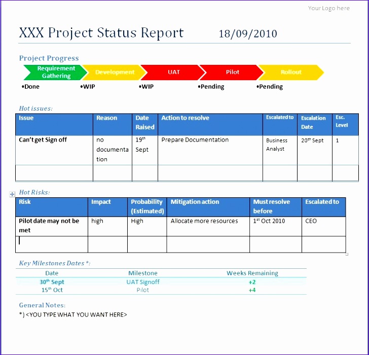 project status report template