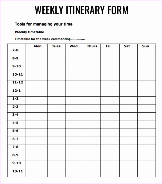 weekly itinerary template 527598