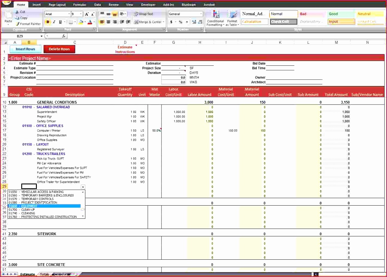 excel estimate template 1292927