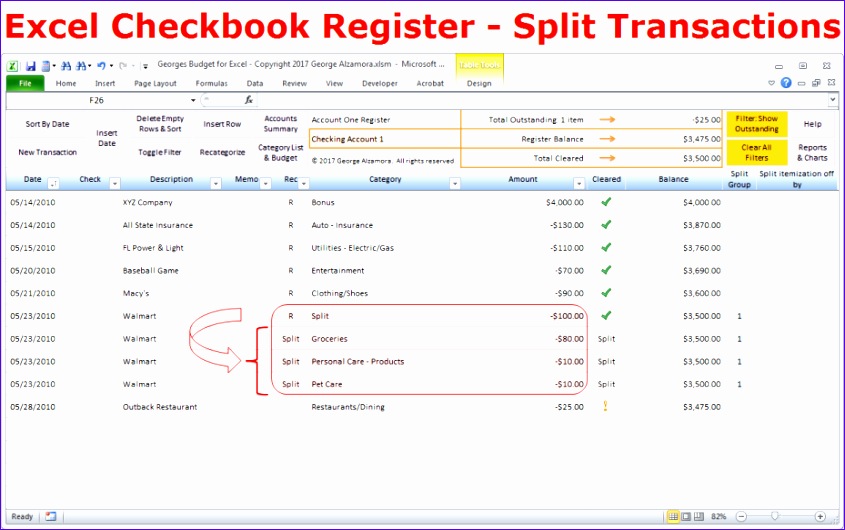 excel bud spreadsheet checkbook register