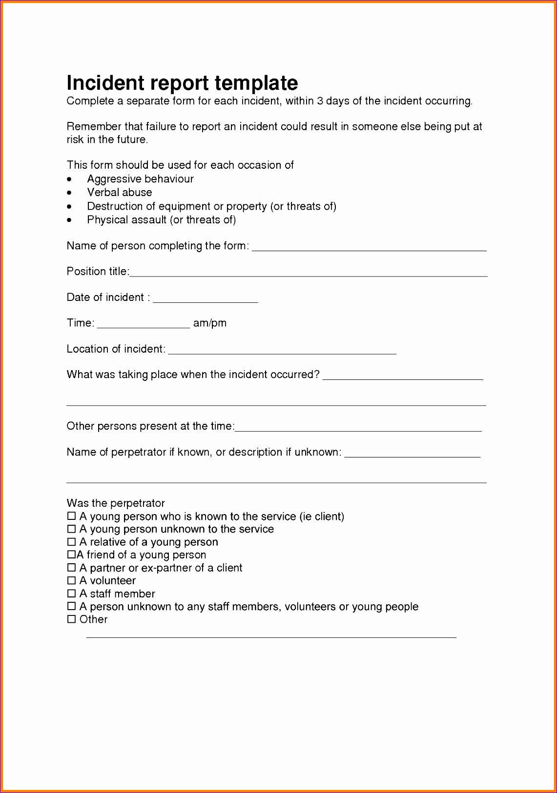 6 incident report form template word