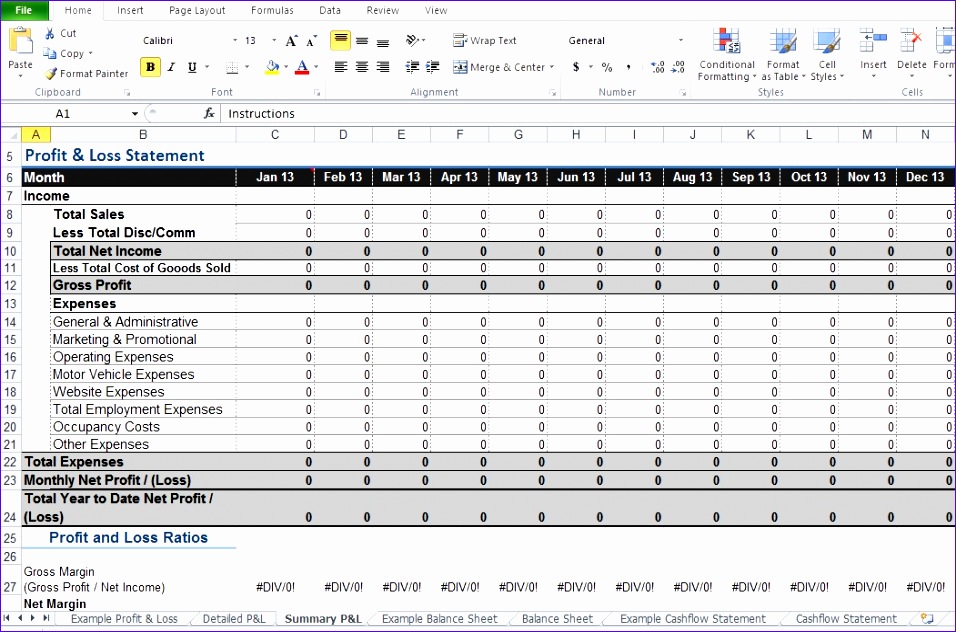 restaurant profit and loss statement template excel