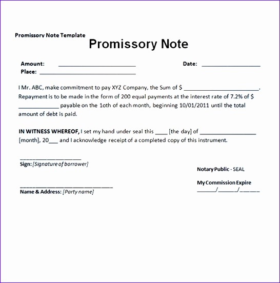promissory note templates 546552