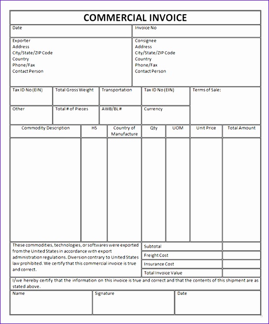 mercial invoice template excel 2746 546658
