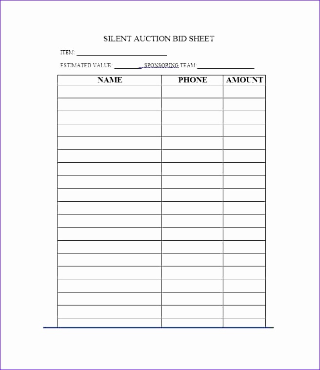free auction bid sheet template 656759