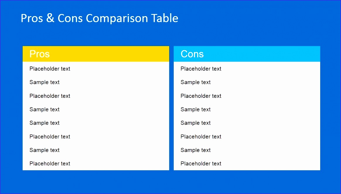 pros cons parison table for powerpoint