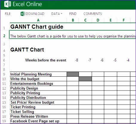 event management spreadsheet gantt chart 455414