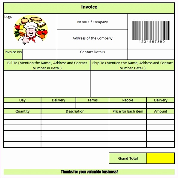 restaurant food bill format printable 596598
