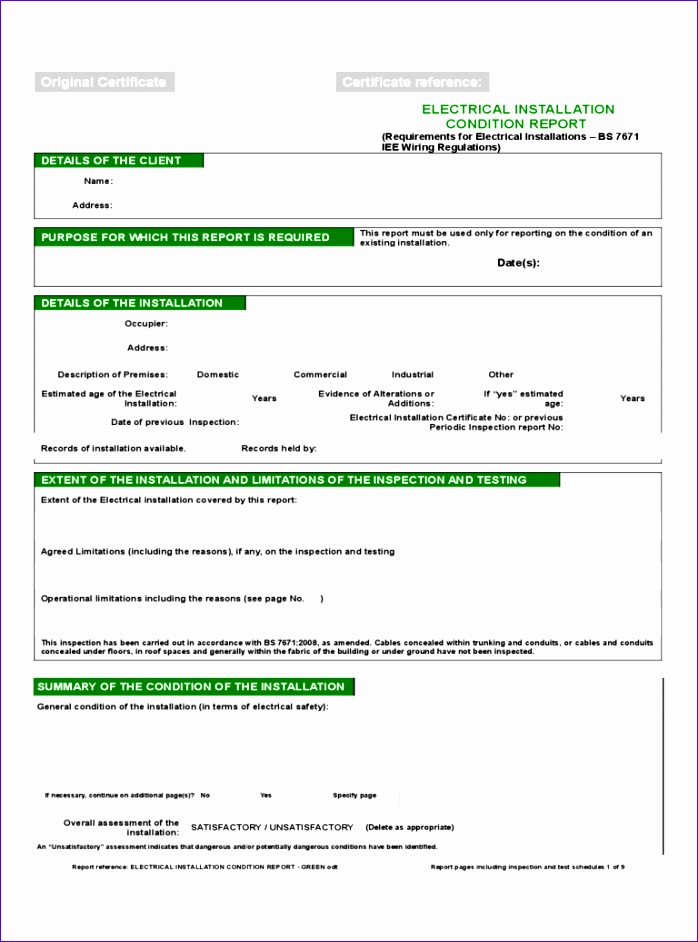 electrical installation condition report form 698942