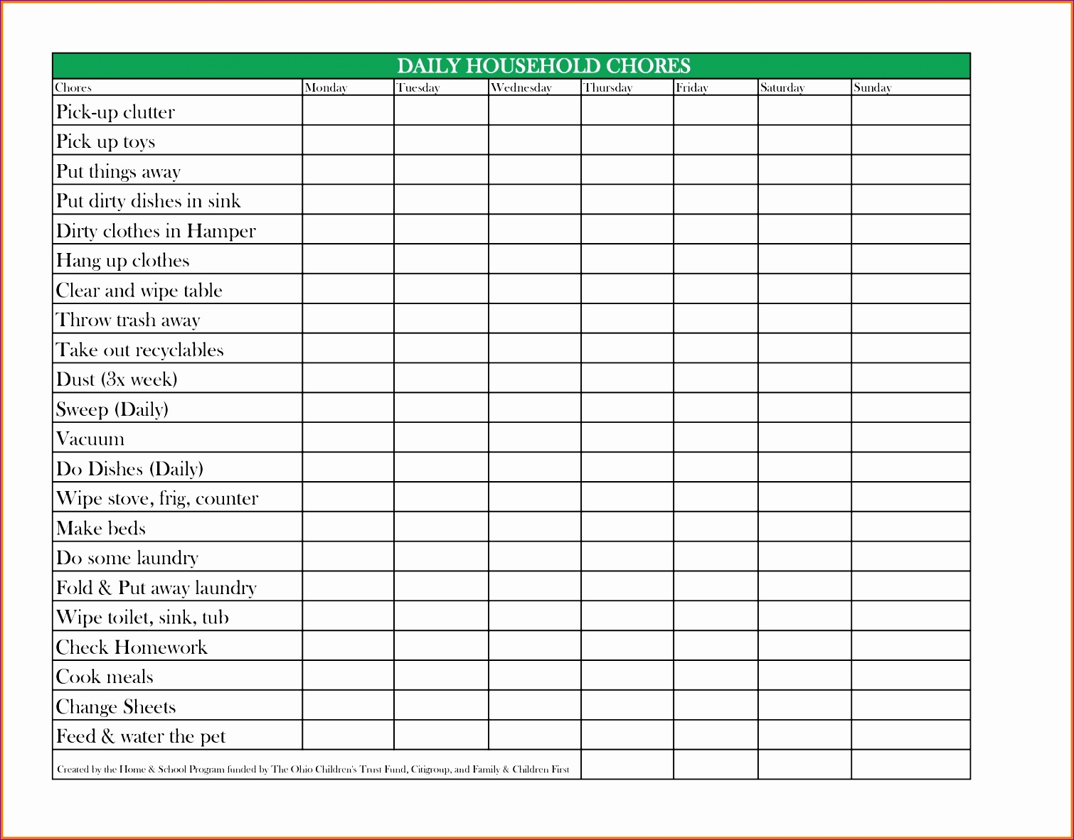 customizable chore chart template 15101182