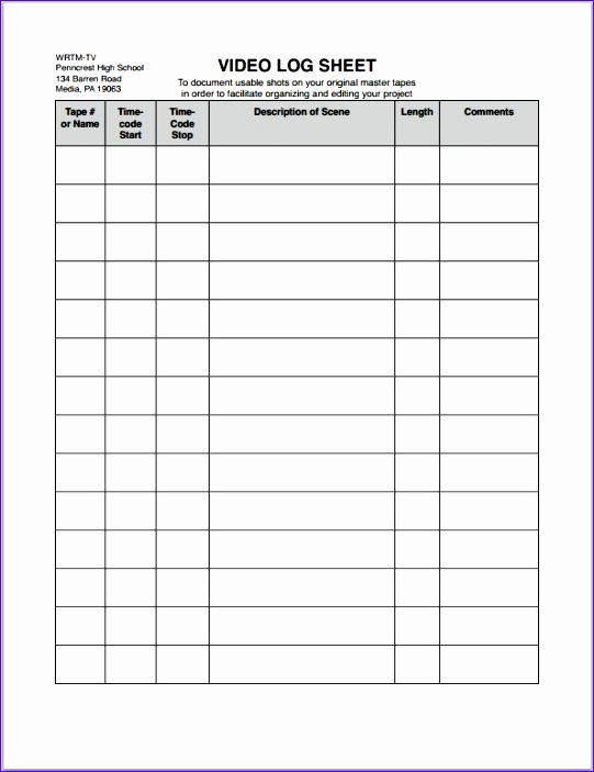 logging sheets for editing 541703