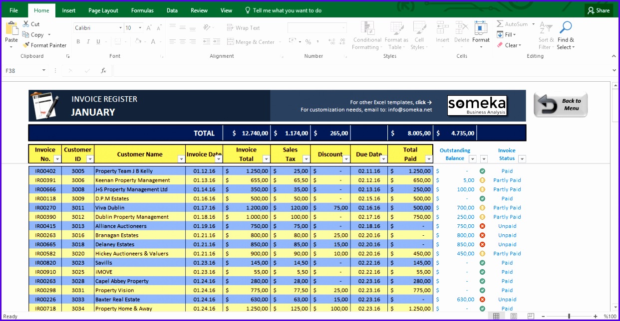 Invoice Tracker Free Excel Template for Small Business Template Screenshot Image 3 Someka 1242644