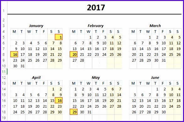 Yearly Excel Calendar Demo 2017 & 2018 586390