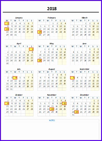 Yearly Excel Calendar 2017 & 2018 with Notes 329457