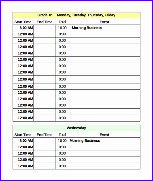 Daily Schedule Template in Excel Format 532630