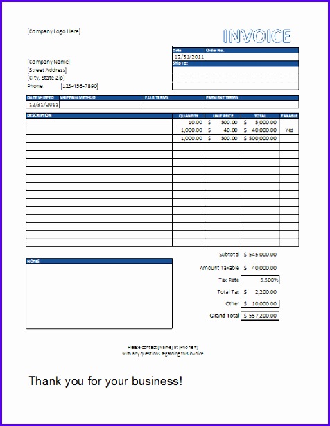Invoice Excel Template Free Download 476614