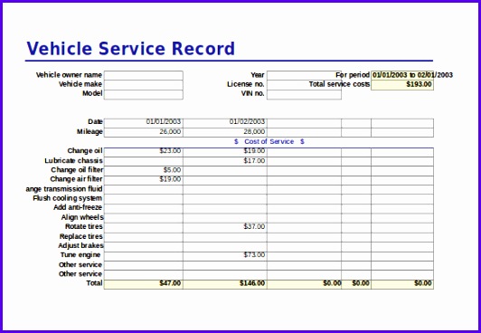 Vehicle Service Record Free Excel Format Template 532368