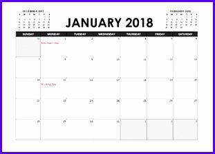 2018 Excel Calendar Planner 311224