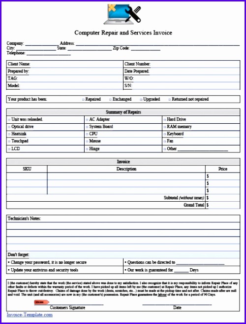 puter repair service invoice template pdf word 500657