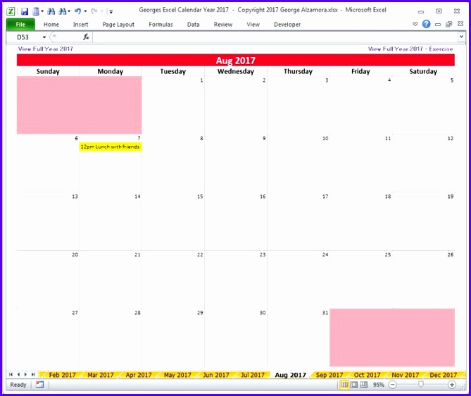 Georges Excel Calendar Year 2017 669562