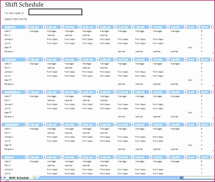 6 weekly staff schedule template excel
