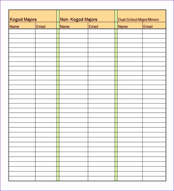 Sign Up Sheet Template Excel