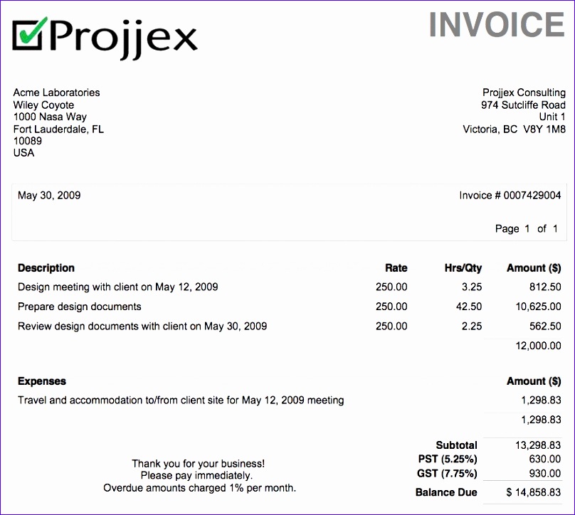 post sample invoice for professional services