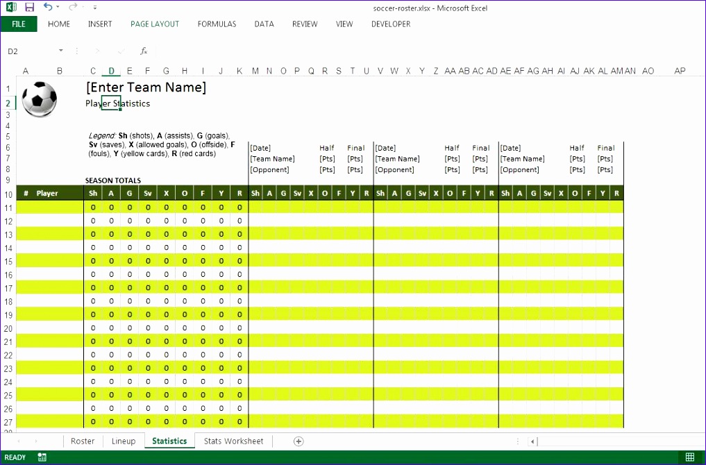 soccer roster free excel template 1017670