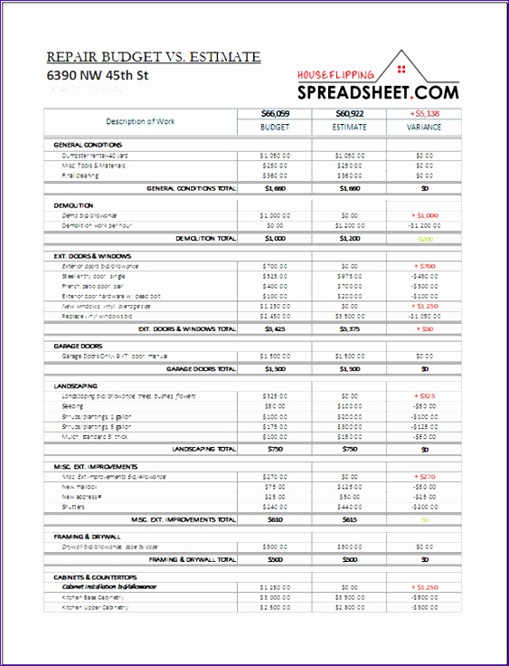 house flipping spreadsheet pro version