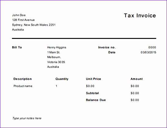 free tax invoice template australia 939 546418