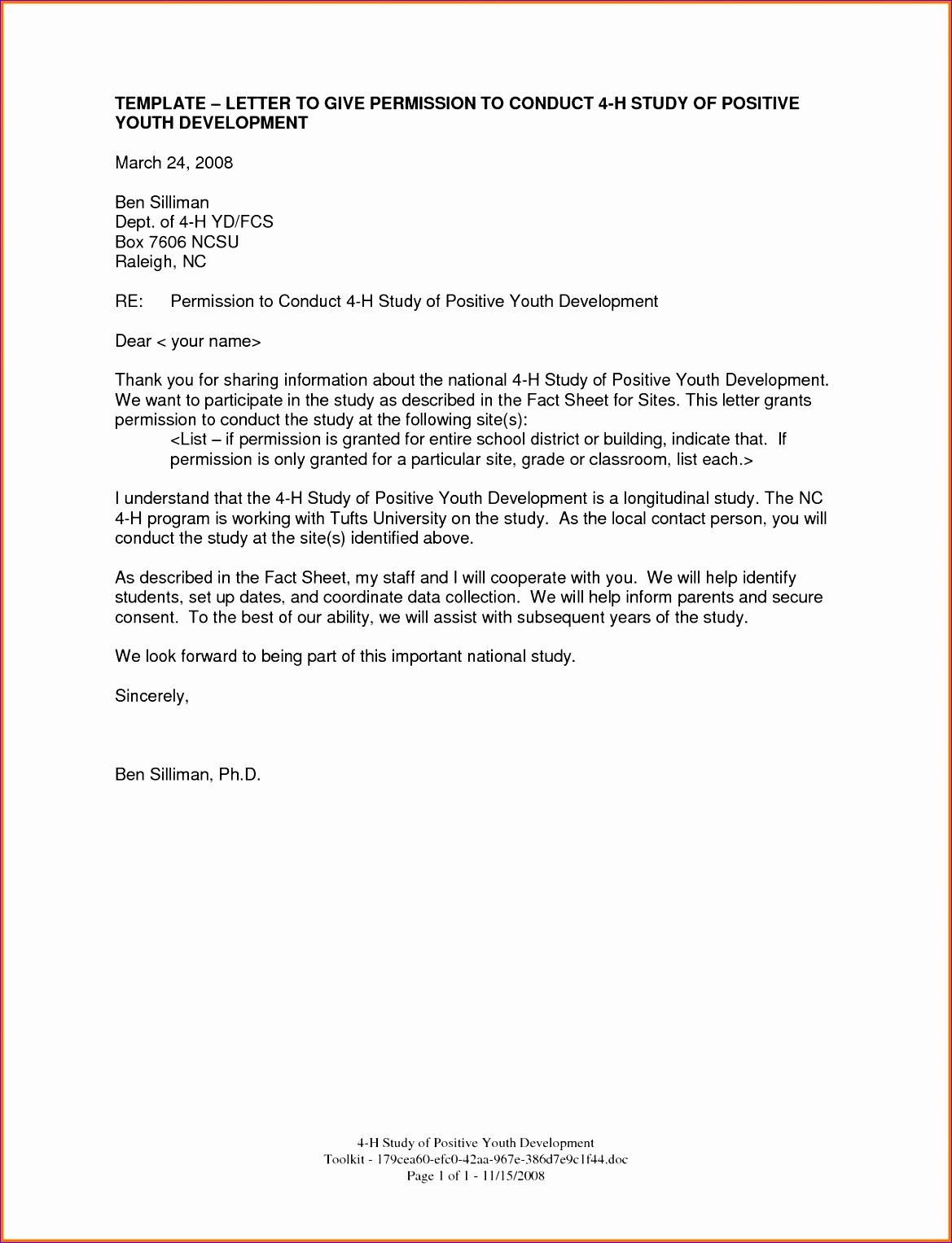 letter giving permission