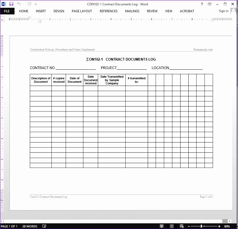 contract documents log template 820789