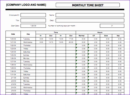 monthly timesheet template 518378