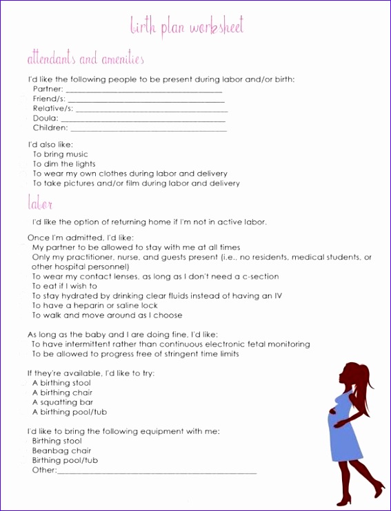 birth plan form template checklist worksheet printable 567742