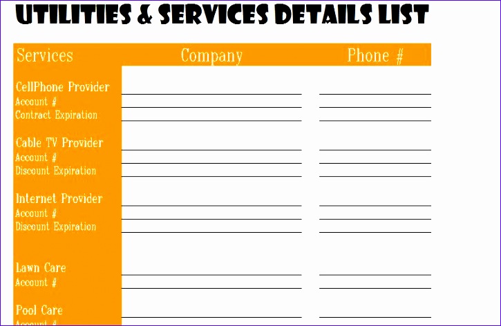 utilities services detail list 725472