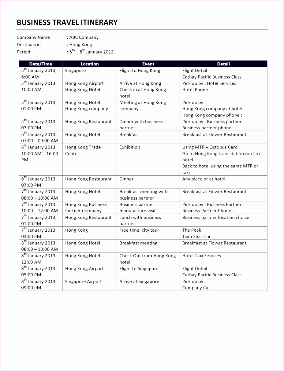 business travel itinerary template 798 9281214