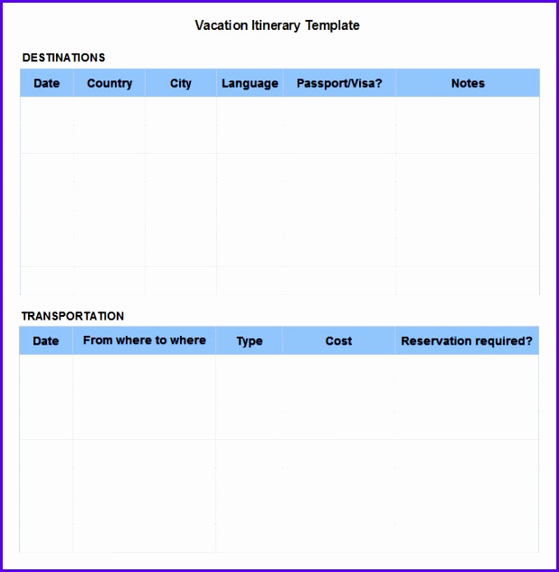 Vacation Itinerary Template Free Download 618632