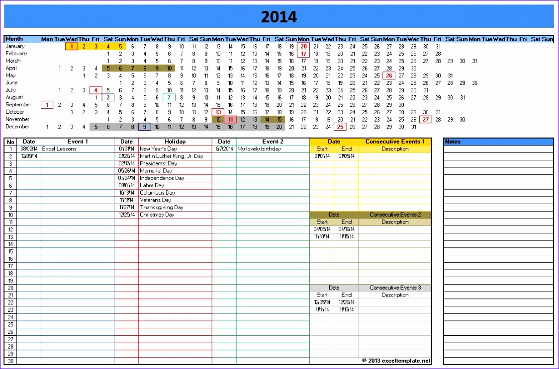 excel calendar spreadsheet template