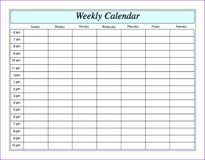 weekly calendar by hour 156 720563