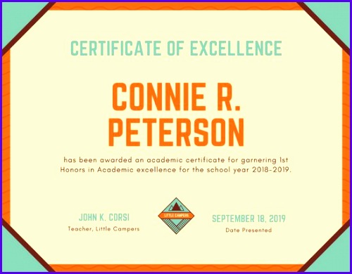 Orange Bordered Academic Certificate 500390
