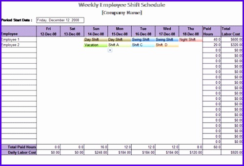 Weekly Shift Schedule