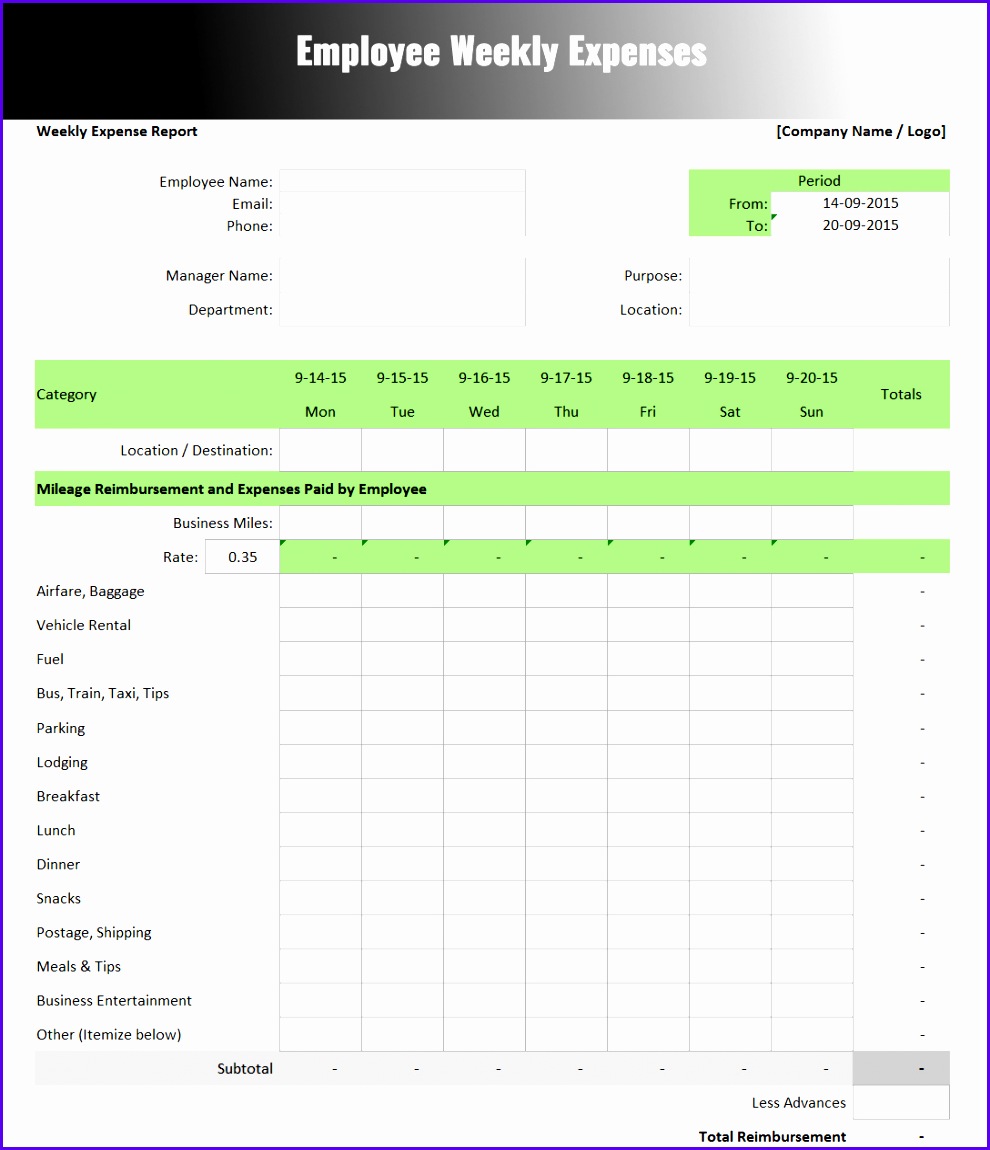 Free Weekly Expenses Report Template 9901150