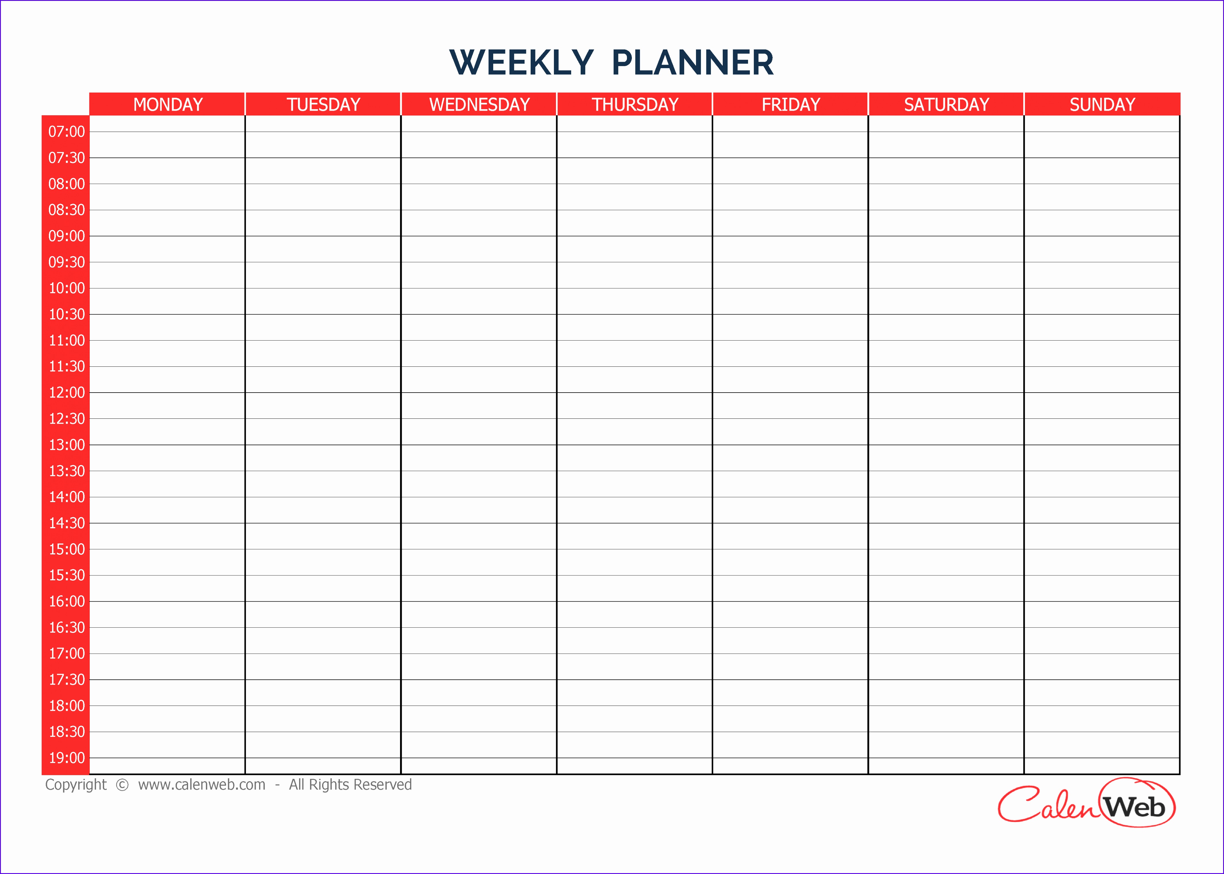 Best solutions Weekly Calendar Planner In 7 Day Diary Template