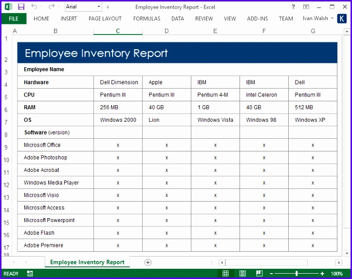 9 Free System Administration Guide Excel Templates Employee Inventory Report 723573