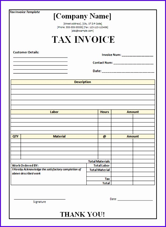 Tax Invoice Template Excel Free Tax Invoice Template Excel Invoice Example 546743