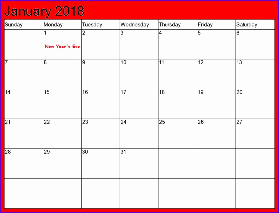 January 2018 Calendar Excel Free 905690