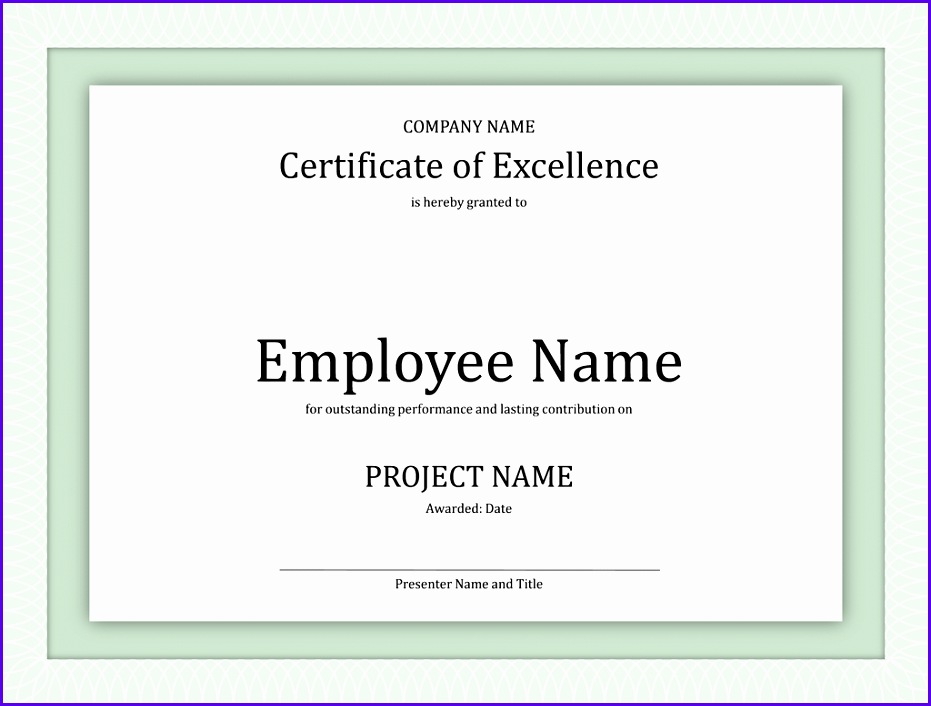 Certificate of excellence for employee 931706
