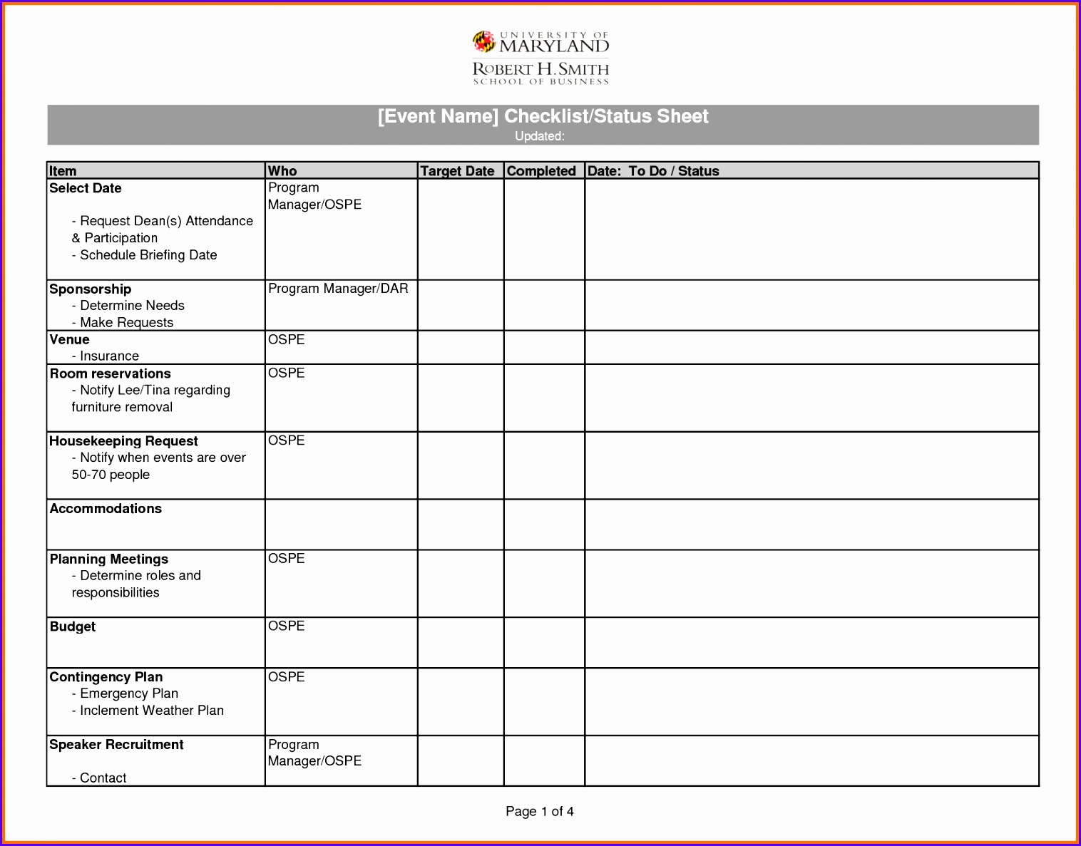 Event Checklist Template Download As Excel